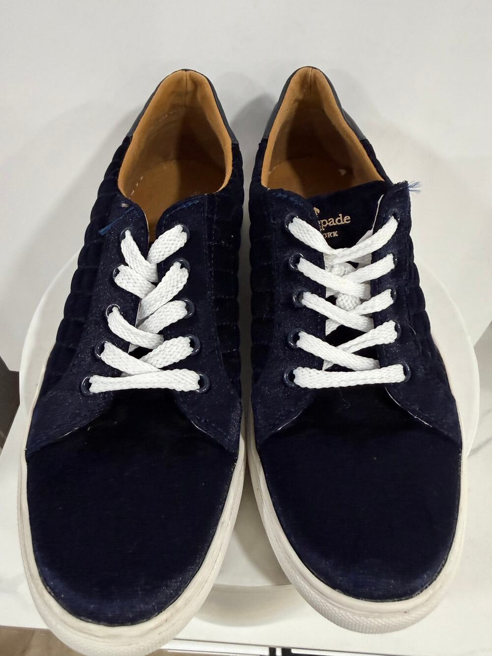 Kate Spade Fleet Navy Velvet Quilted Designer Low Top Sneakers Preppy Womens 7.5